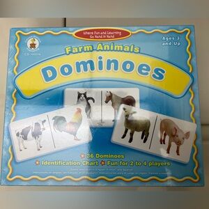 Farm Animals Dominoes 36 Dominoes, Identification Chart, 2-4 Players NIB